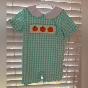 Smocked Pumpkin Shortall - 2T